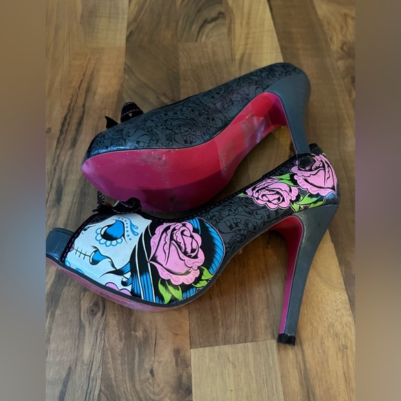Iron Fist Black and Pink Floral Heels - Picture 5 of 8